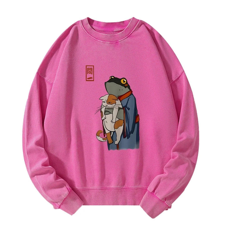 The Frog Holds The Cat Washed Sweatshirt