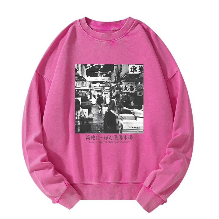 Tsukiji Fish Market Photo Washed Sweatshirt
