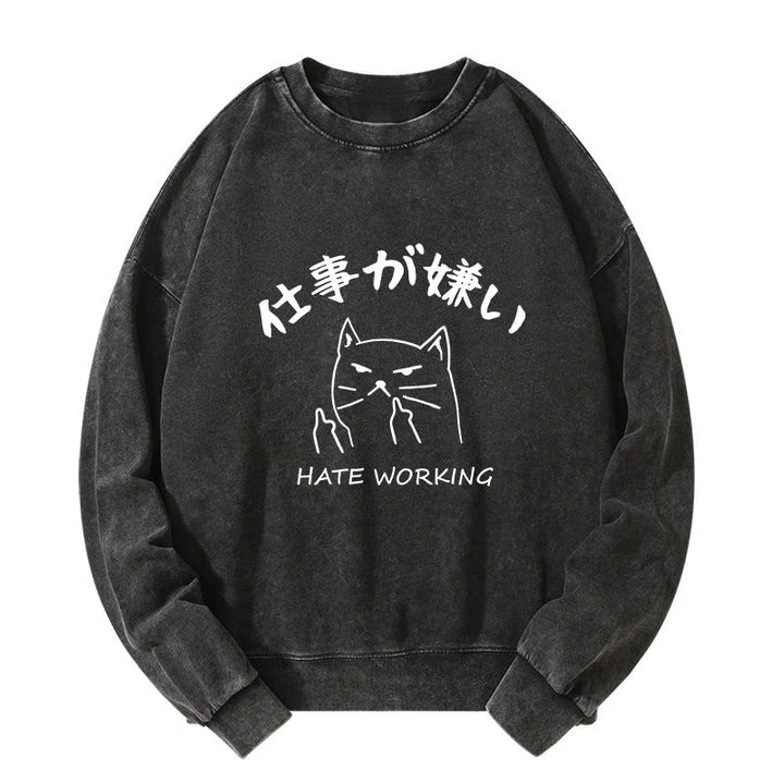 A Cat That Hates Work Washed Sweatshirt