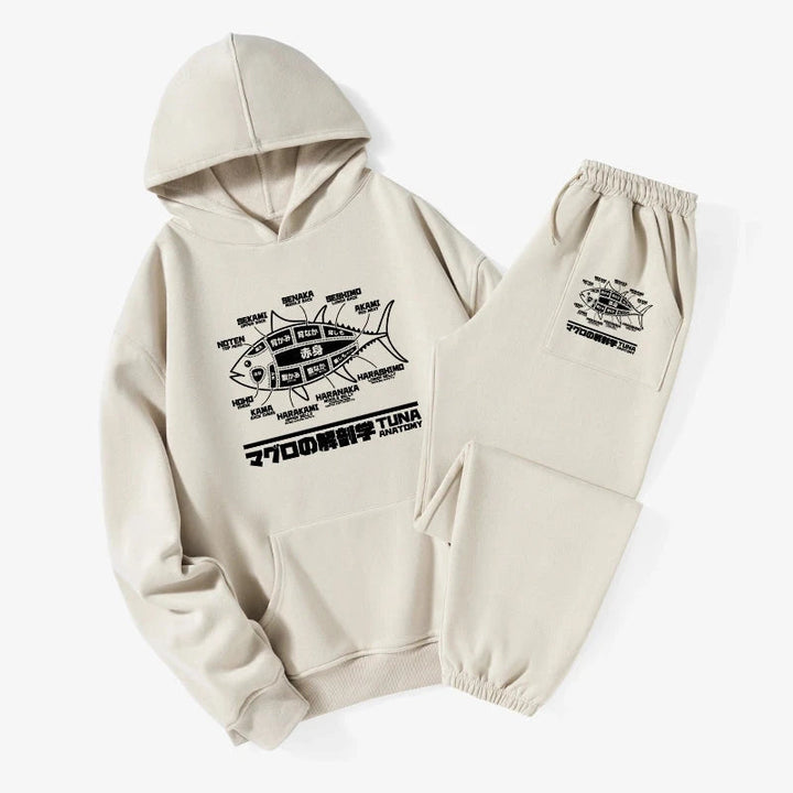 Tuna Dissection Map Japanese Fleece Lined Hoodie Set