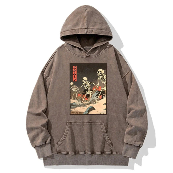Japanese Rising Skeletons Washed Hoodie
