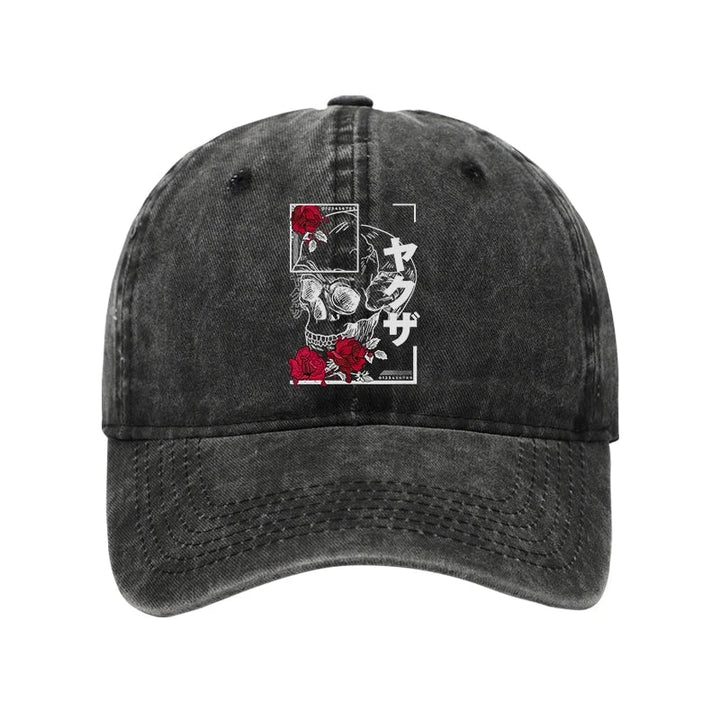Skull Roses Japanese Aesthetic Washed Cap