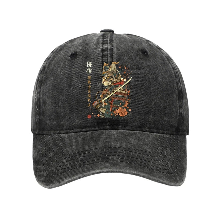 Cat Samurai Japanese Art Washed Cap
