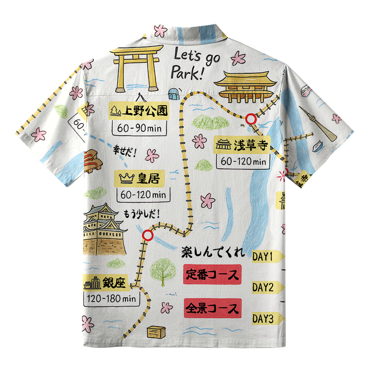 Tokyo's Famous Attractions Roadmap White Button-up Shirt