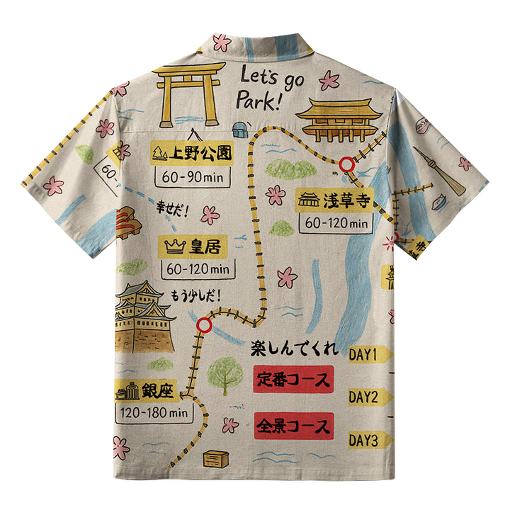Tokyo's Famous Attractions Roadmap Button-up Shirt