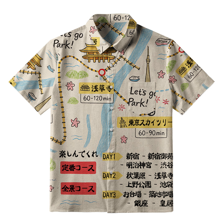 Tokyo's Famous Attractions Roadmap Button-up Shirt