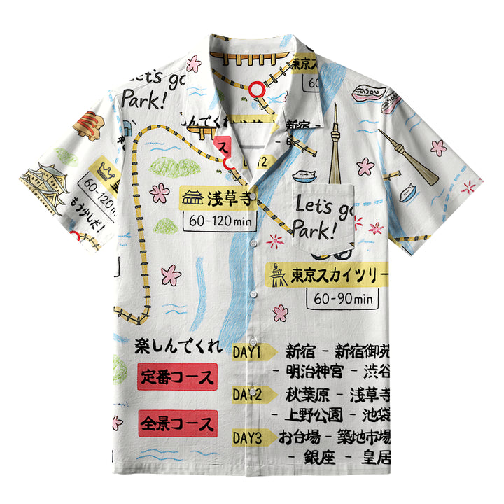 Tokyo's Famous Attractions Roadmap White Aloha Hawaiian Shirt