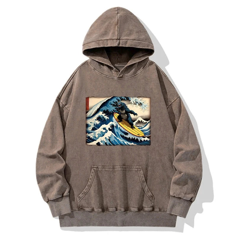 Dinosaur Surfing Japanese Washed Hoodie