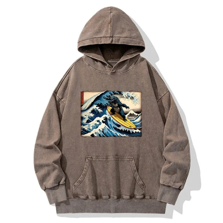 Dinosaur Surfing Japanese Washed Hoodie