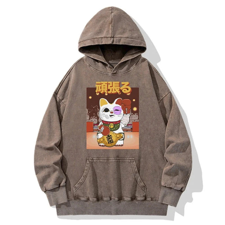 Fighting Cat Boxing Washed Hoodie