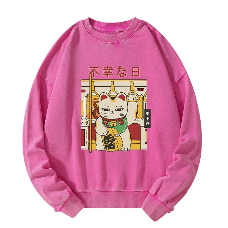 Lucky Cat Who Doesn't Want To Work Washed Sweatshirt