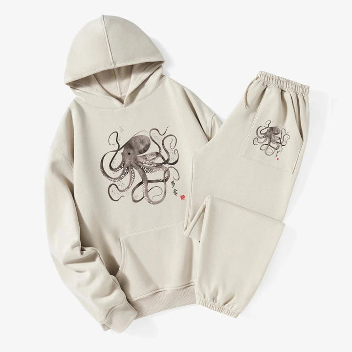 Octopus Japanese Calligraphy Fleece Lined Hoodie Set