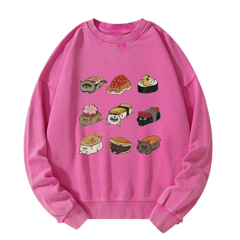 Cute Cat Sushi Washed Sweatshirt