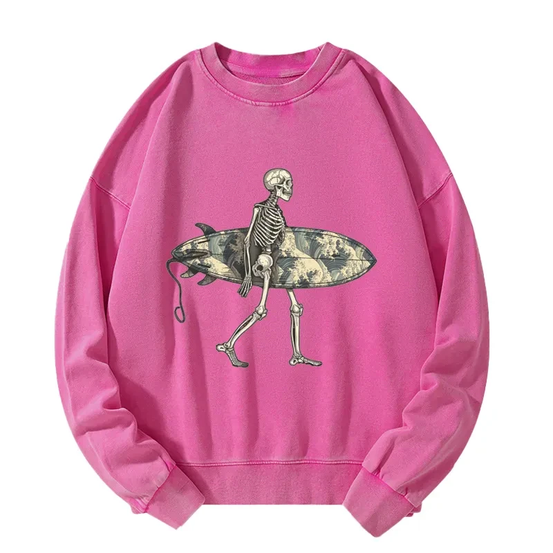 Skeleton Ready To Go Surfing Washed Sweatshirt