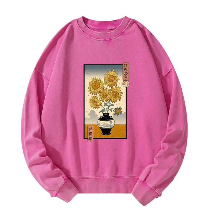 Sunflowers Ukiyo-e Washed Sweatshirt