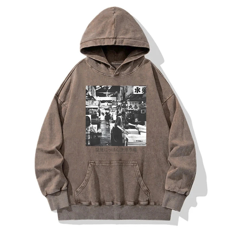 Tsukiji Fish Market Photo Washed Hoodie