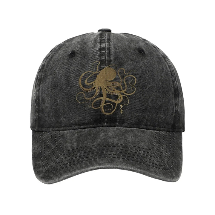 Octopus Japanese Gold Print Tattoo Washed Cap