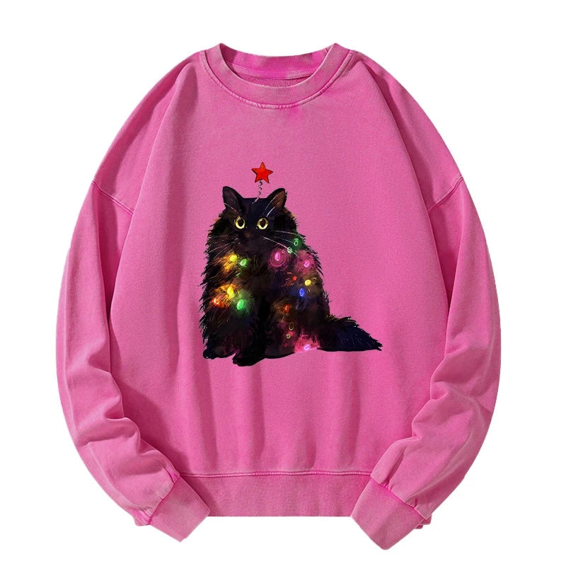 Christmas Lights Cat Washed Sweatshirt