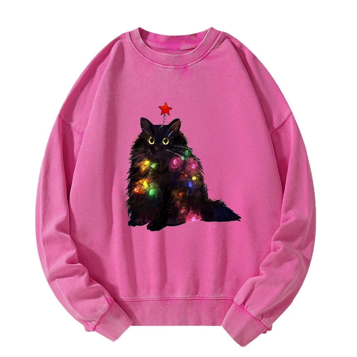 Christmas Lights Cat Washed Sweatshirt