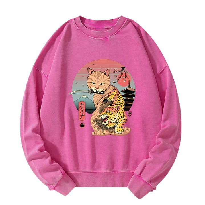 Katana Cat Tattoo Washed Sweatshirt