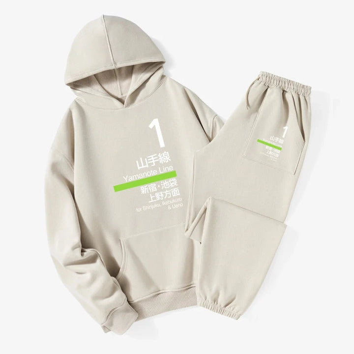 Tokyo Yamanote Line Platform Sign Fleece Lined Hoodie Set