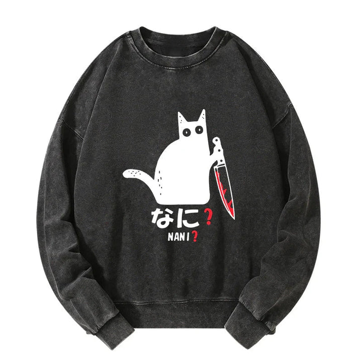 A Puzzled Cat Holding A Knife Washed Sweatshirt