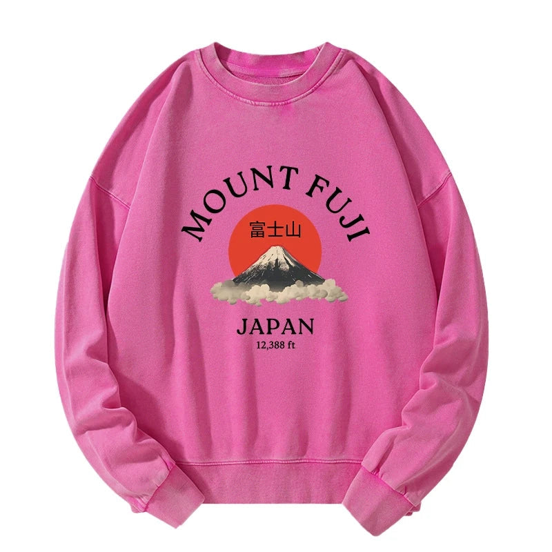 Japan Mount Fuji Sun Unisex Washed Sweatshirt