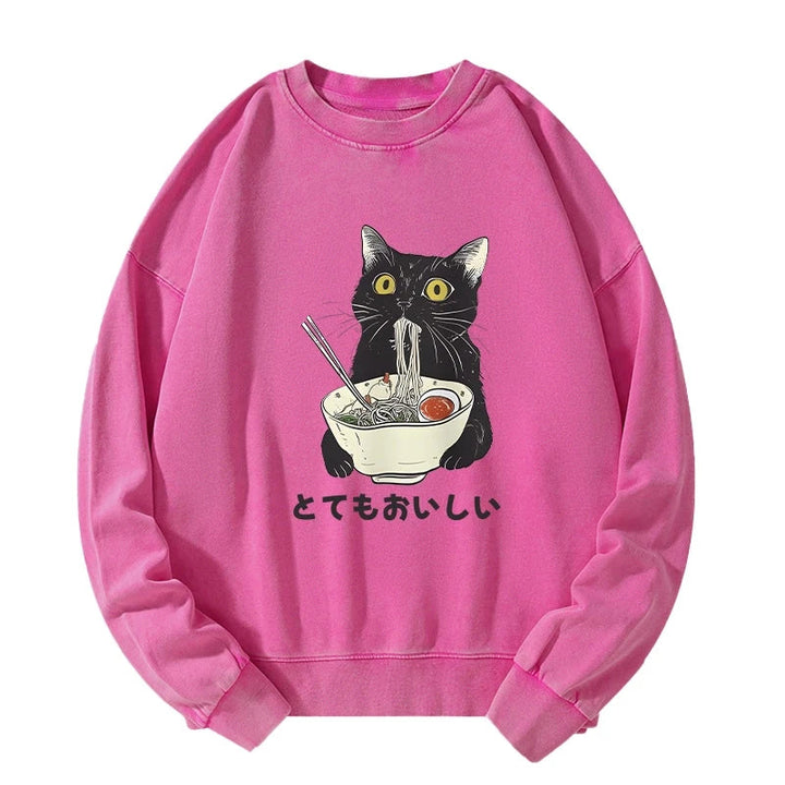 Cats Eat Ramen Noodles Washed Sweatshirt
