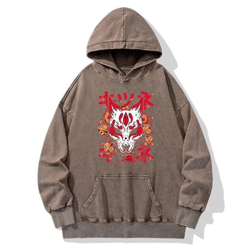 Japanese Kitsune Mask Washed Hoodie