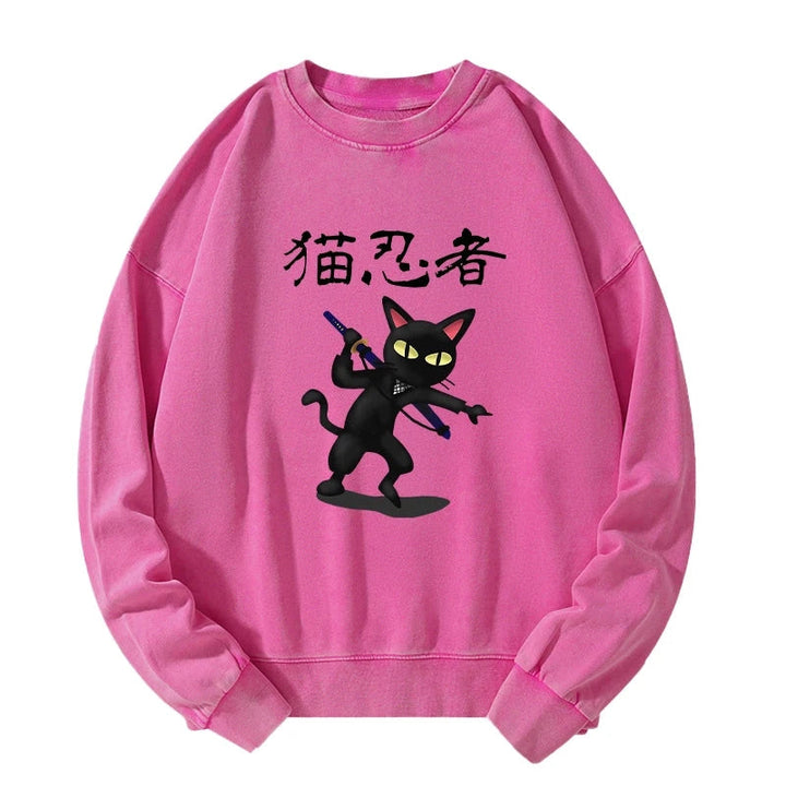 Ninja Cat Washed Sweatshirt