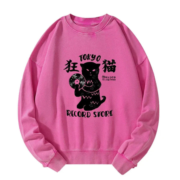 Tokyo Record Store Cat CD Washed Sweatshirt