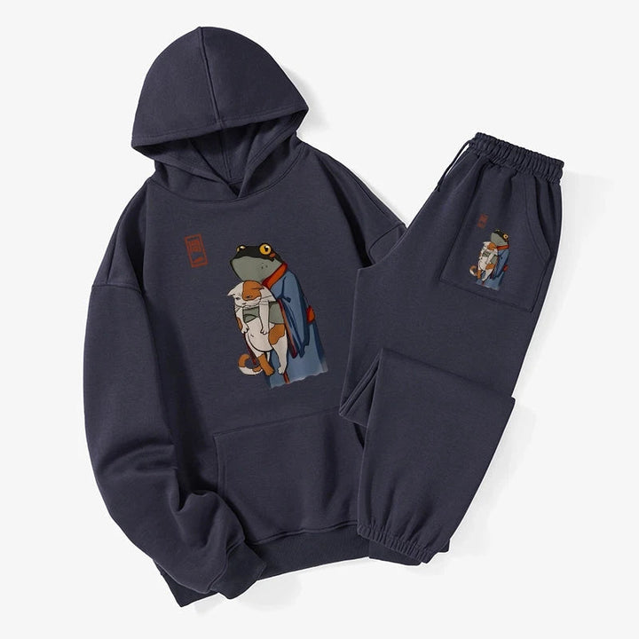 The Frog Holds The Cat Fleece Lined Hoodie Set
