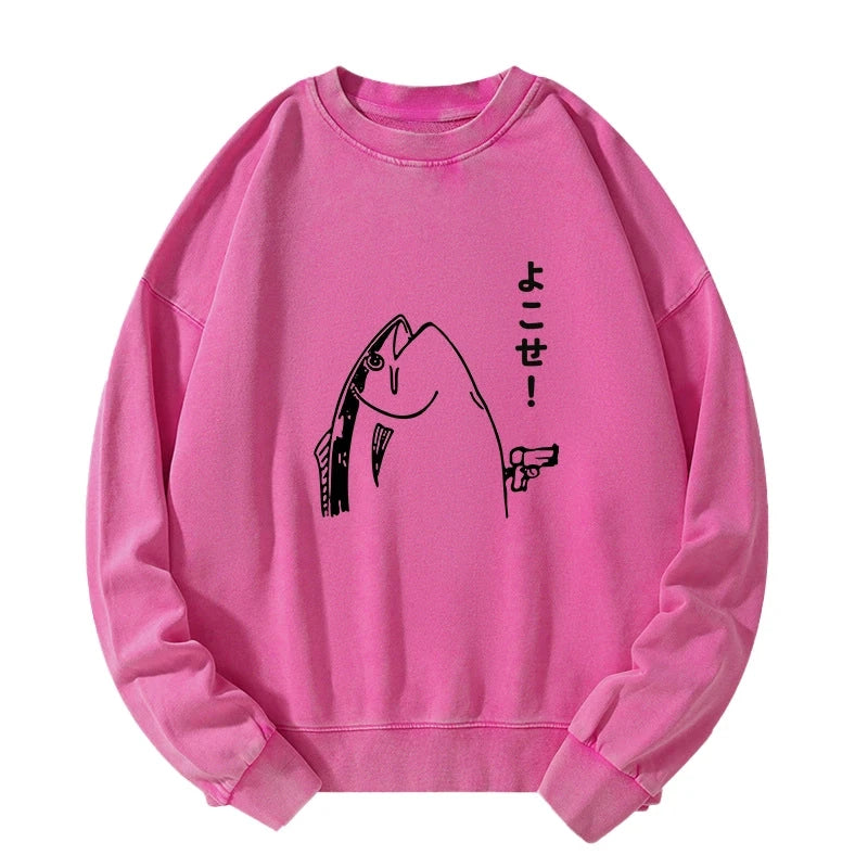 Fish Hold Up Gun Washed Sweatshirt