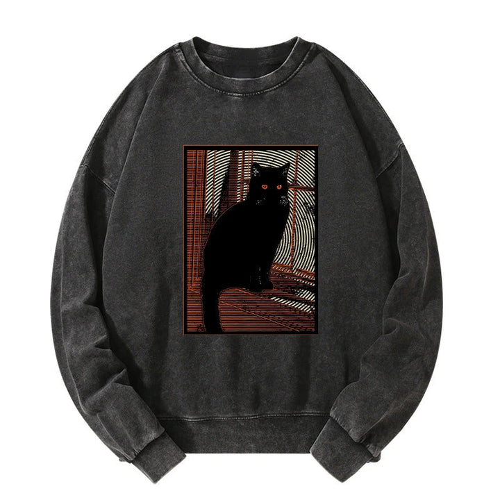 Mysterious Black Cat Washed Sweatshirt