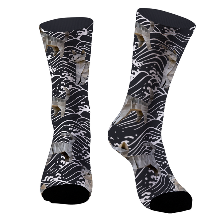 The Great Wave Off Cat Socks