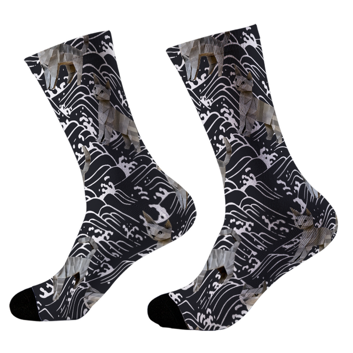 The Great Wave Off Cat Socks