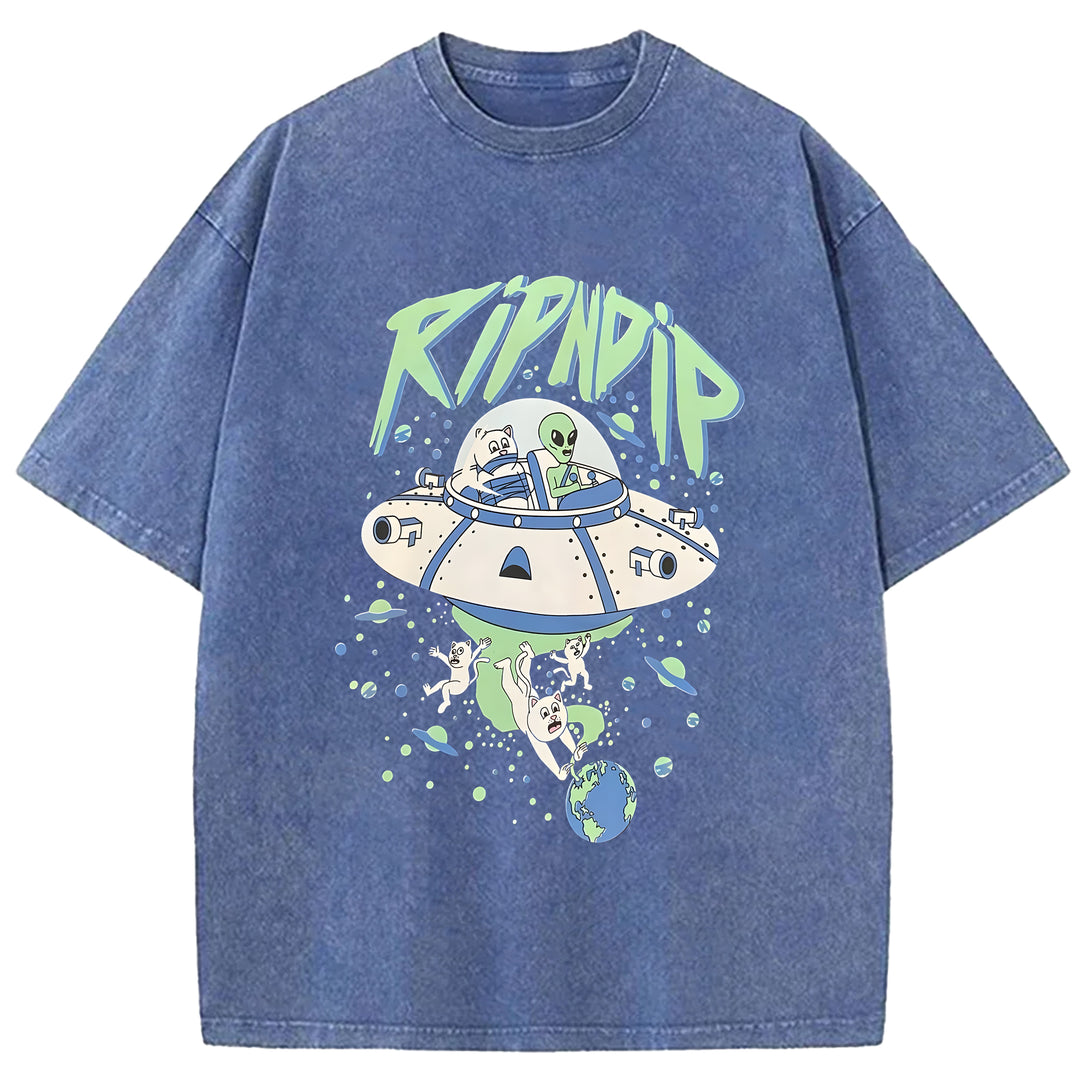 Kidnapped Cat Washed Crew Neck T-Shirt