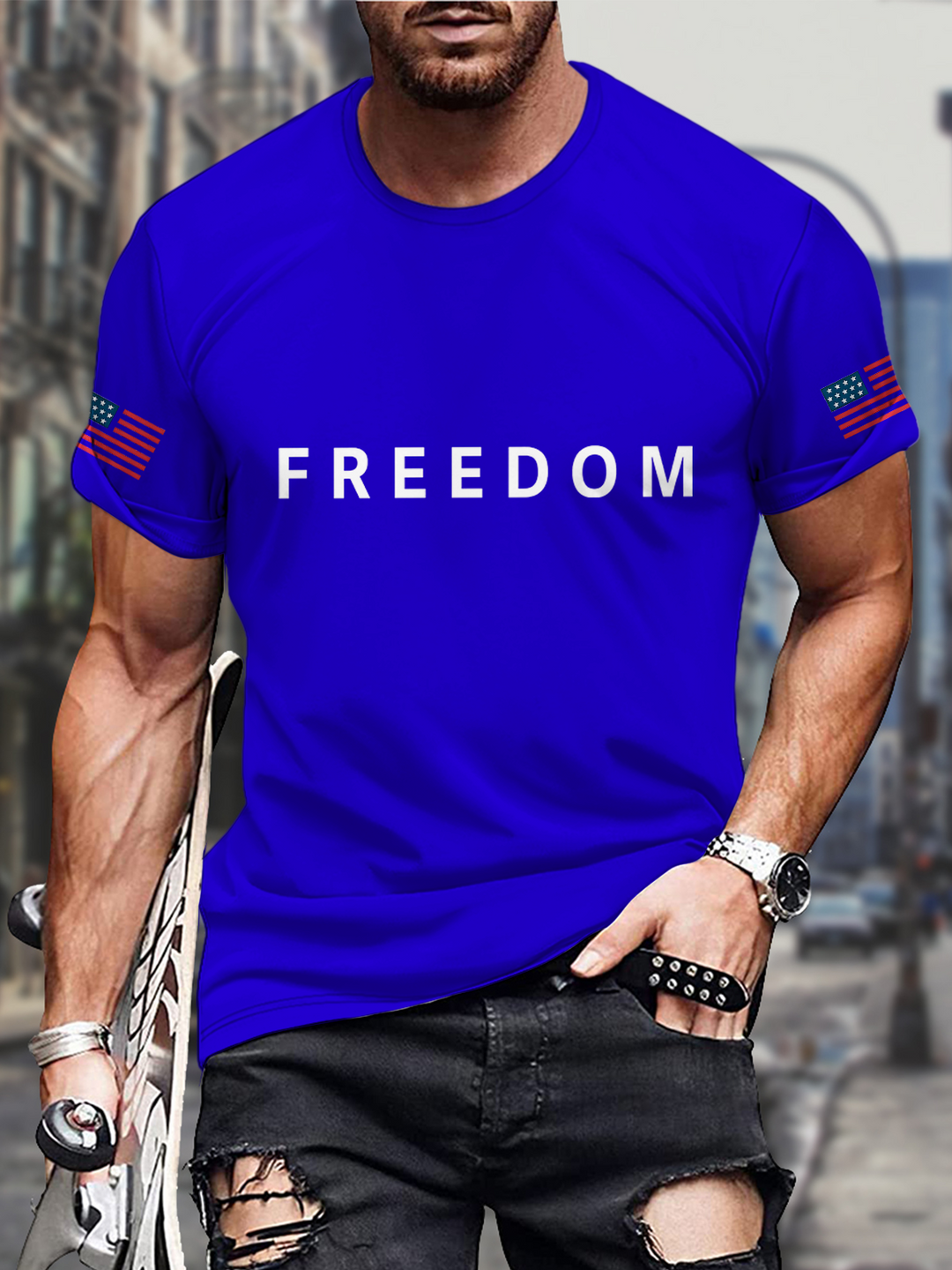 Freedmon Round Neck Short Sleeve Men's T-shirt