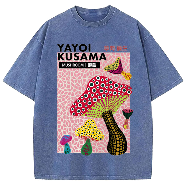 Yayoi Kusama Flower Vintage Japanese Design Washed Crew Neck T-Shirt