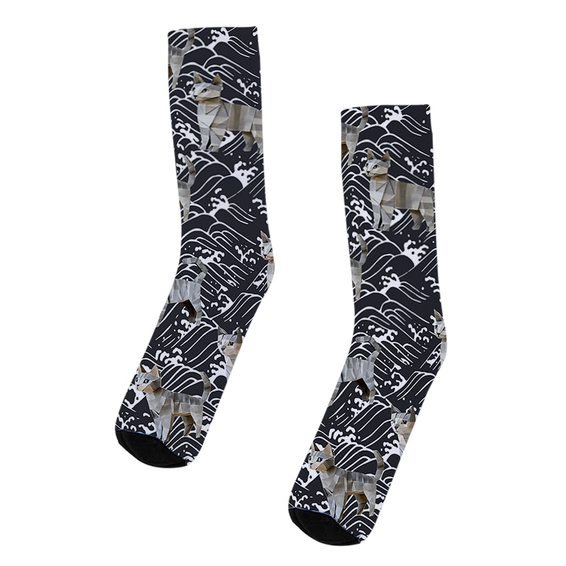 The Great Wave Off Cat Socks