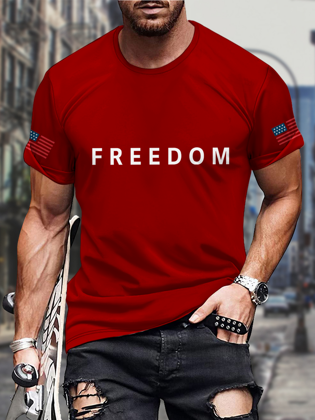 Freedmon Round Neck Short Sleeve Men's T-shirt