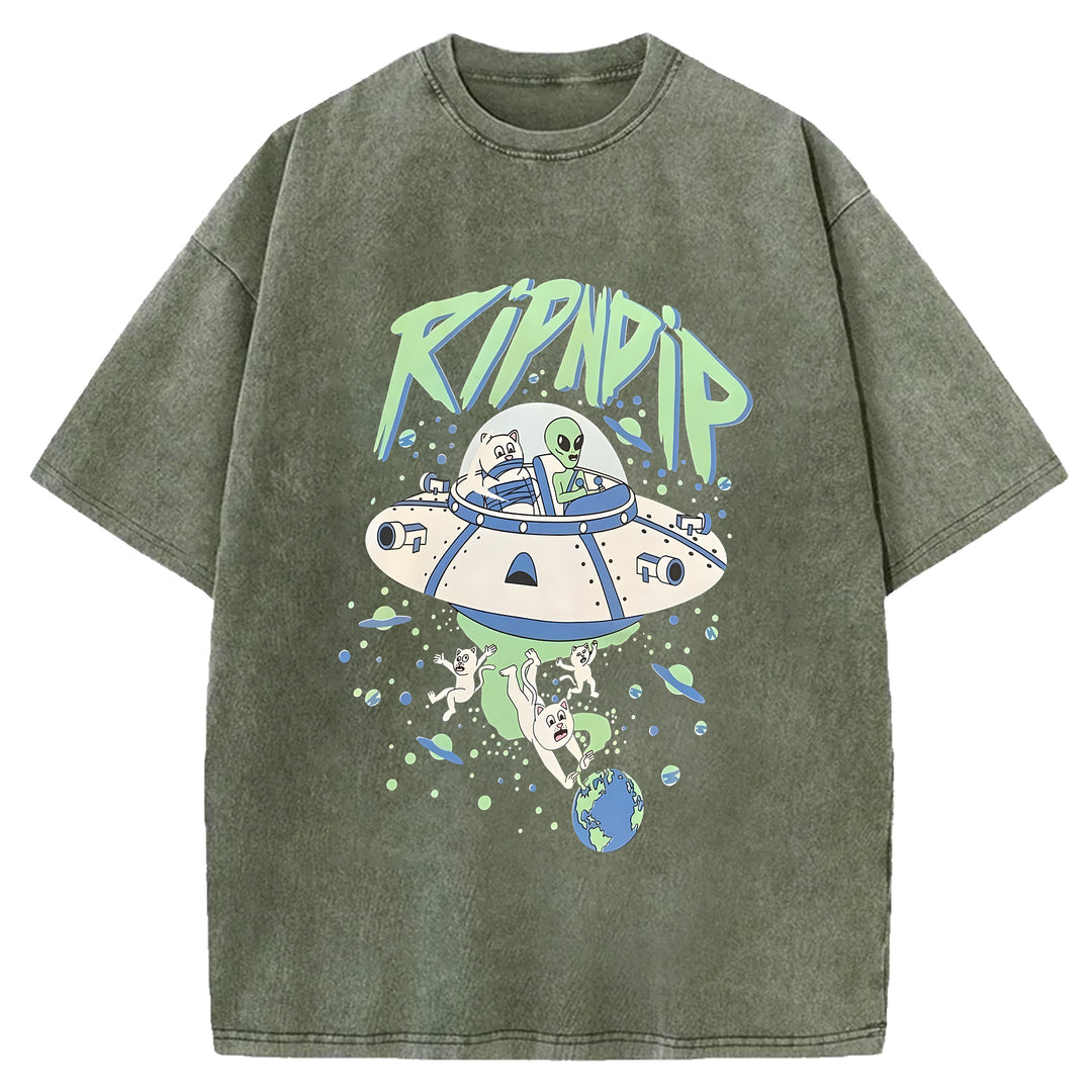 Kidnapped Cat Washed Crew Neck T-Shirt