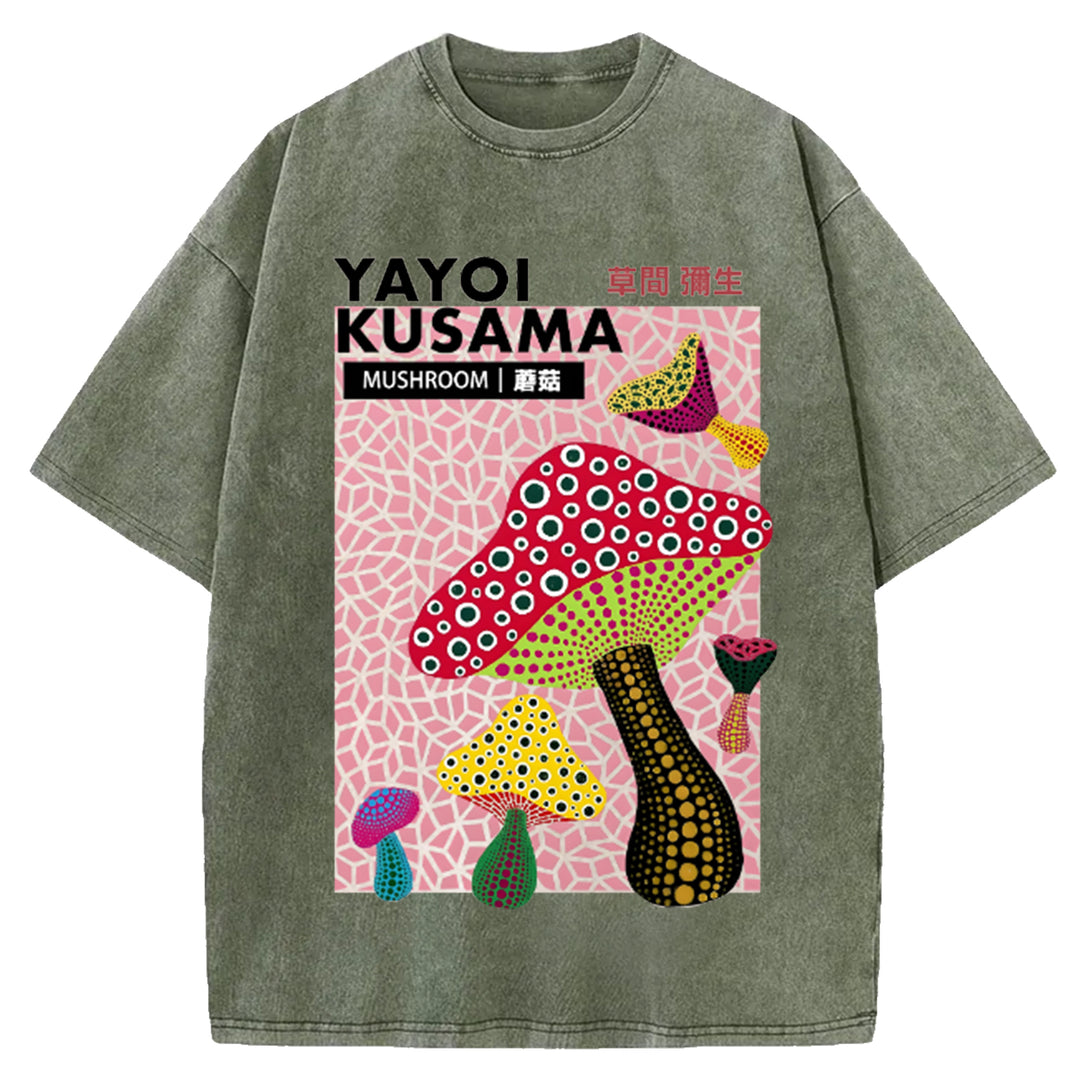Yayoi Kusama Flower Vintage Japanese Design Washed Crew Neck T-Shirt