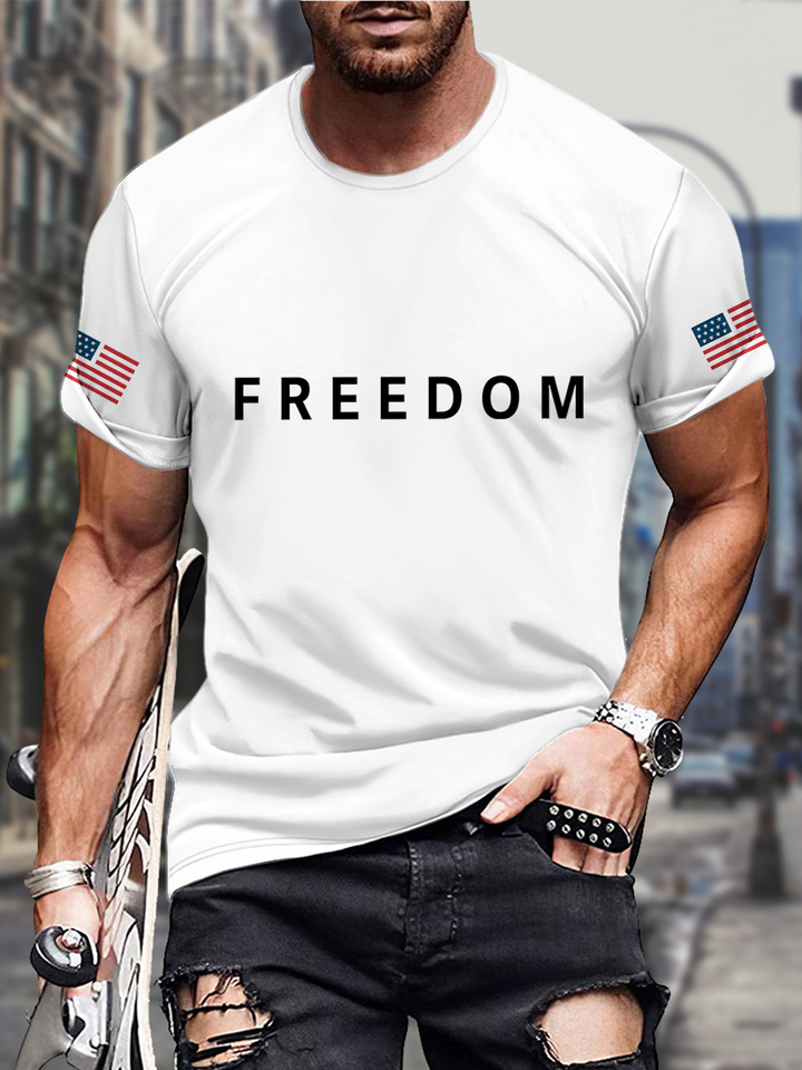 Freedmon Round Neck Short Sleeve Men's T-shirt