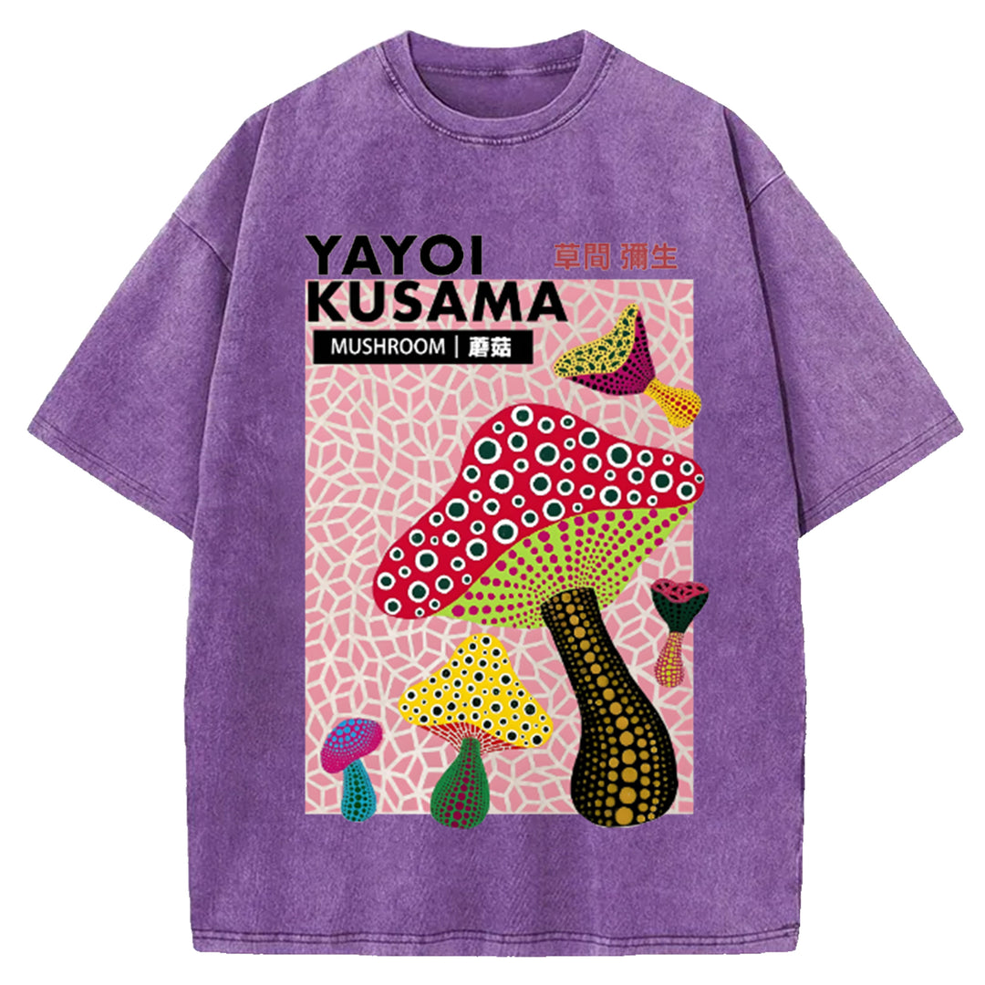 Yayoi Kusama Flower Vintage Japanese Design Washed Crew Neck T-Shirt