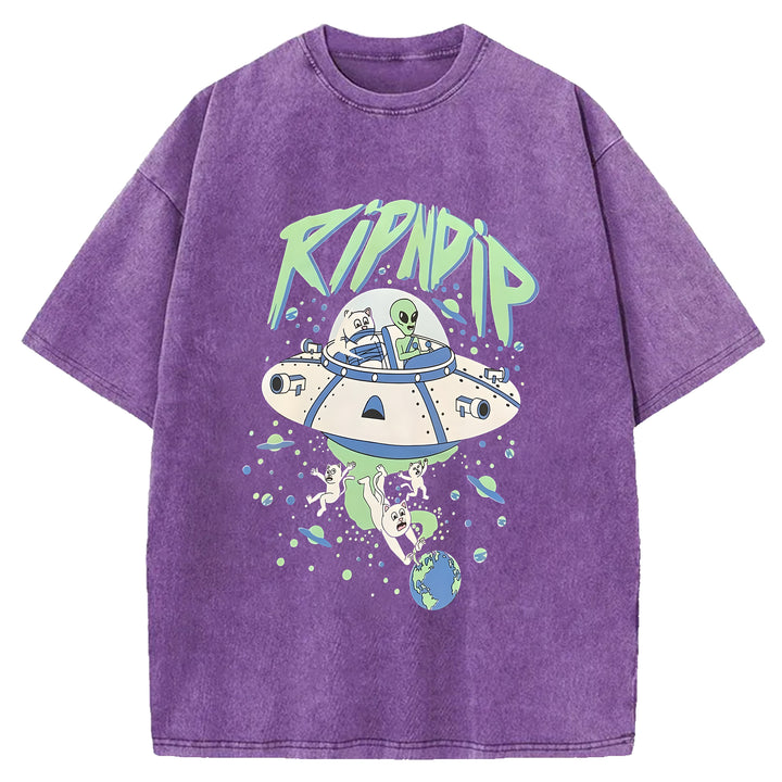 Kidnapped Cat Washed Crew Neck T-Shirt