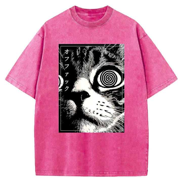 Psychedelic Cat Washed Crew Neck T-shirt