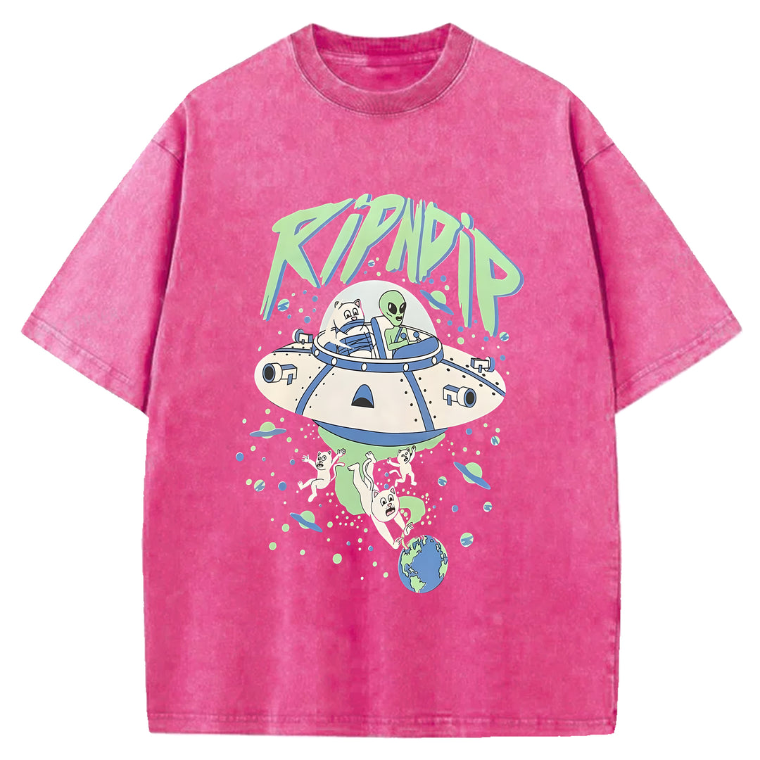 Kidnapped Cat Washed Crew Neck T-Shirt