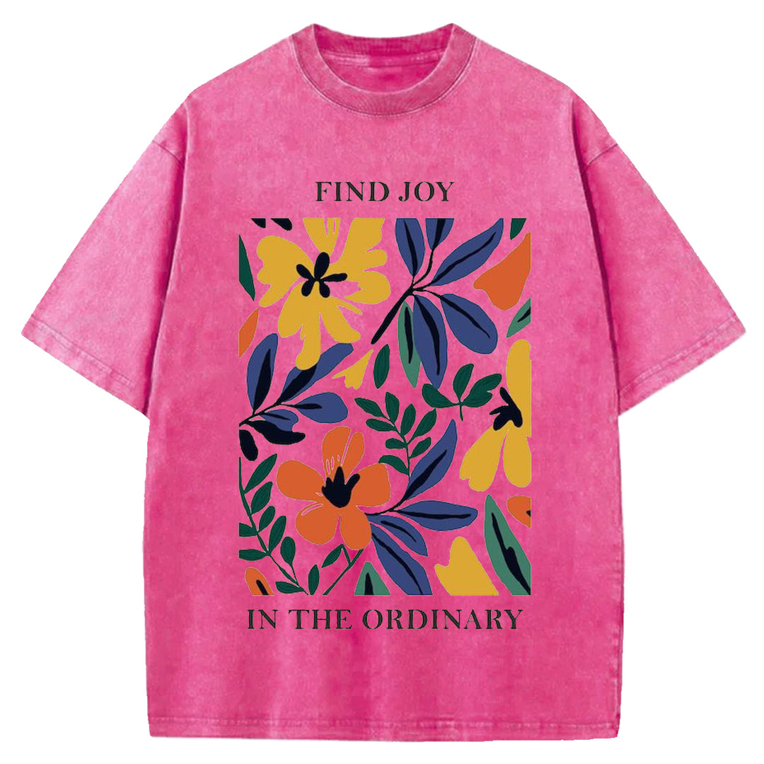 Vintage Flower Design Washed Crew Neck T-shirt