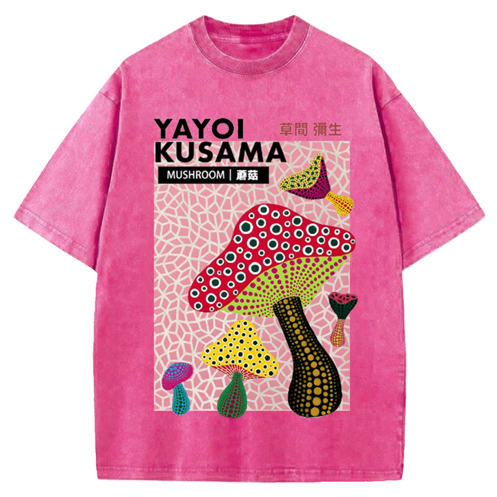 Yayoi Kusama Flower Vintage Japanese Design Washed Crew Neck T-Shirt